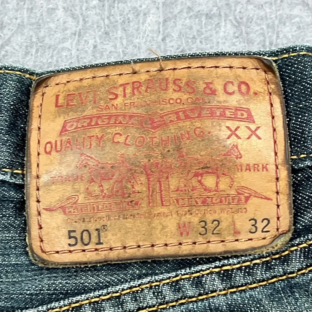 Levis 501 Jeans Men's 32x32 Blue Dark Wash Denim Button Fly Straight Leg Red Tab